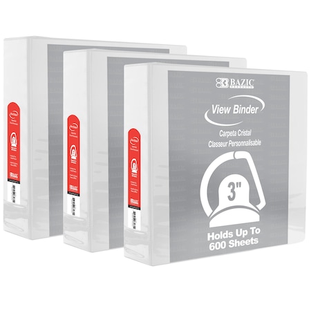 Bazic Products Slant D-Ring View Binder with 2 Pockets, 3in, White, PK3 3175